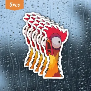 5Pcs Screaming Cartoon Rooster Waterproof Vinyl Sticker, Funny Panicked Chicken Self-Adhesive Decal, Suitable For Water Bottles, Laptops, Journals, Ideal For Meme Fans, Funny Cartoon Lovers And Relatable Humor Enthusiasts