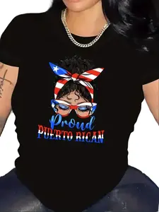 American Graphic Fashion Round Neck Short-Sleeved T-Shirt Top Women'S Sportswear