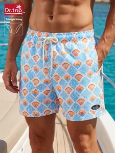 Men's Beach Shorts, Loose Fit Houndstooth Summer Swim Trunks, Swimming Shorts, Quick Dry Mesh Lining, Side Pockets, Drawstring Elastic Waist, Party Style