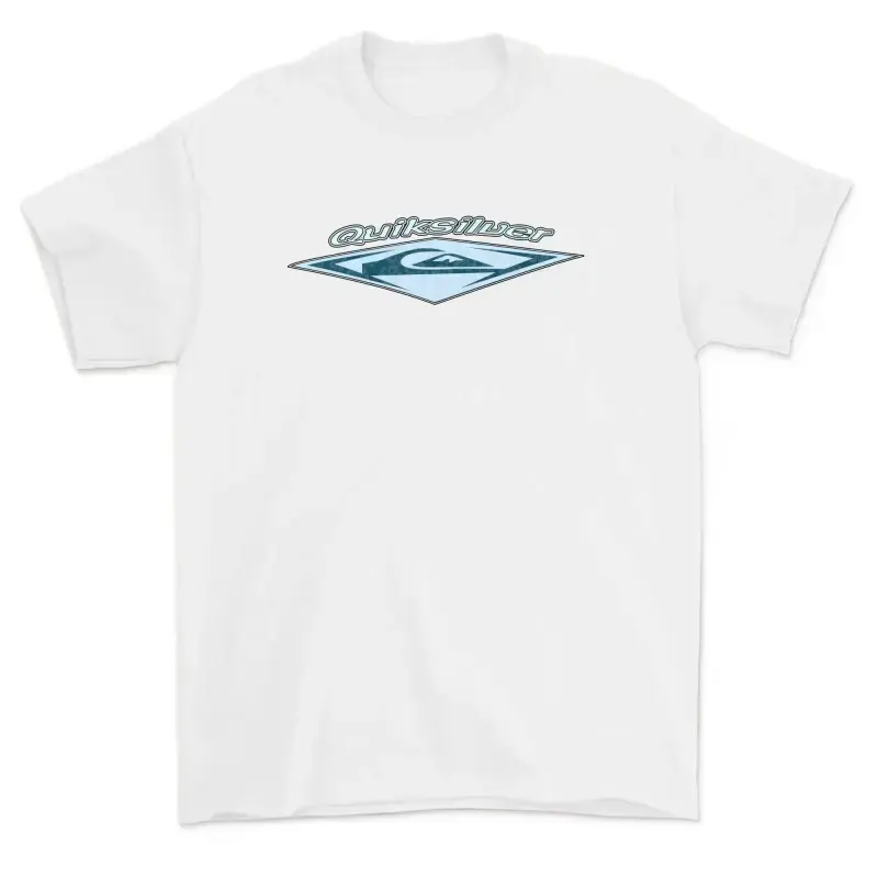 Men's 180g 100% Cotton Quiksilver Distressed Logo Short-Sleeve Crew Neck Surf T-Shirt - Vintage Graphic Unisex Tee