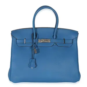 Pre-owned HERMÈS Leather Top Handle Bags Bleu Zellige Togo Birkin 35 PHW NY153037
