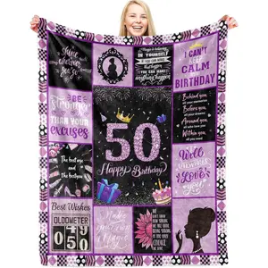 50th Birthday Blankets for Women, 50th Birthday Blanket 50"x60" Women Birthday Decoration, 50th Ladies Birthday Blanket Throw Blanket for Couch Bed, Soft Blanket Throw Birthday Blankets for Women