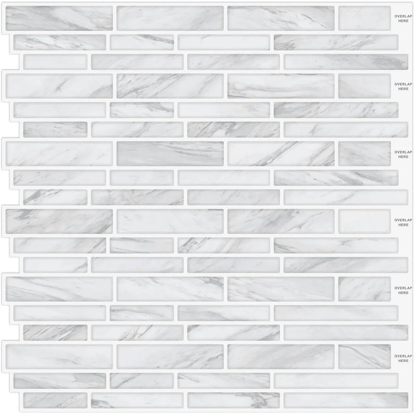 10 count Peel and Stick Tile for Kitchen Backsplash, Strips Design Self-Adhesive Vinyl Tile, Plastic Wall Sticker (White Marble)