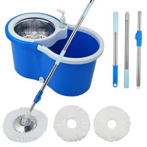 Spinning Mop with Bucket with 3pcs Microfiber Mop Refills, 61'' Extendable Stainless Steel Mop Pole, Household Daily Mop, Flloor Mop Clean Tools