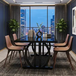 Black 63-Inch Dining Table Seats 4-6 Guests, Industrial Rectangular Kitchen Dining Room Furniture with Robust Metal Frame, Modern Home Decor Table for Dining Area