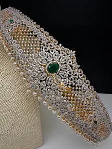 AD Diamond Finish Emerald Green Stone Hip Belt Kamarbandh