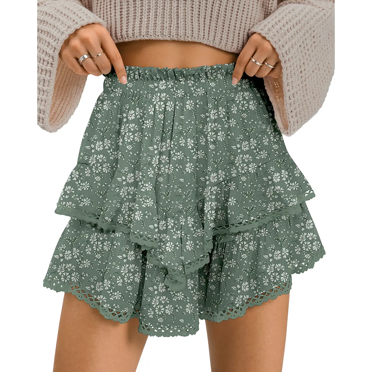 Floral Army Green White