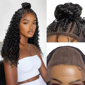 PROTEA Braided Wigs for Black Women, Full Lace Frontal Updo Bun Box Braids Wigs with Baby Hair, Lightweight Synthetic Fully Handmade Braided Wig, 24 Inch #1B Natural Black Blonde Ombre