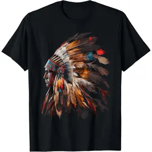 Native American Indian Headdress Graphic Tees Men Women T-Shirt Plus Size 👑