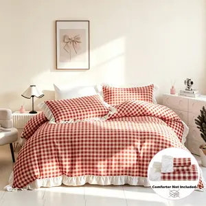 3-Piece Classic Plaid Printed Raffle Frill Bedding Set with 1* Duvet Cover & 2* Pillowcases (No Fillings Included).The duvet cover is designed with a zipper for easy removal and washing.The fabric is cozy and soft, suitable for all seasons.