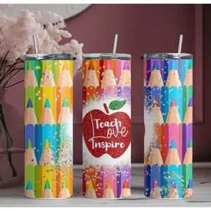 "Teach Love Inspire" Color Pencil 20oz Skinny Tumbler