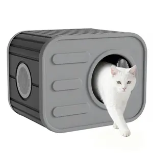 Outdoor Weatherproof Cat House, Resin Feral Cat Shelter for Indoor/Outdoor Use, Cute Camera-Shaped Design, Easy Assembly