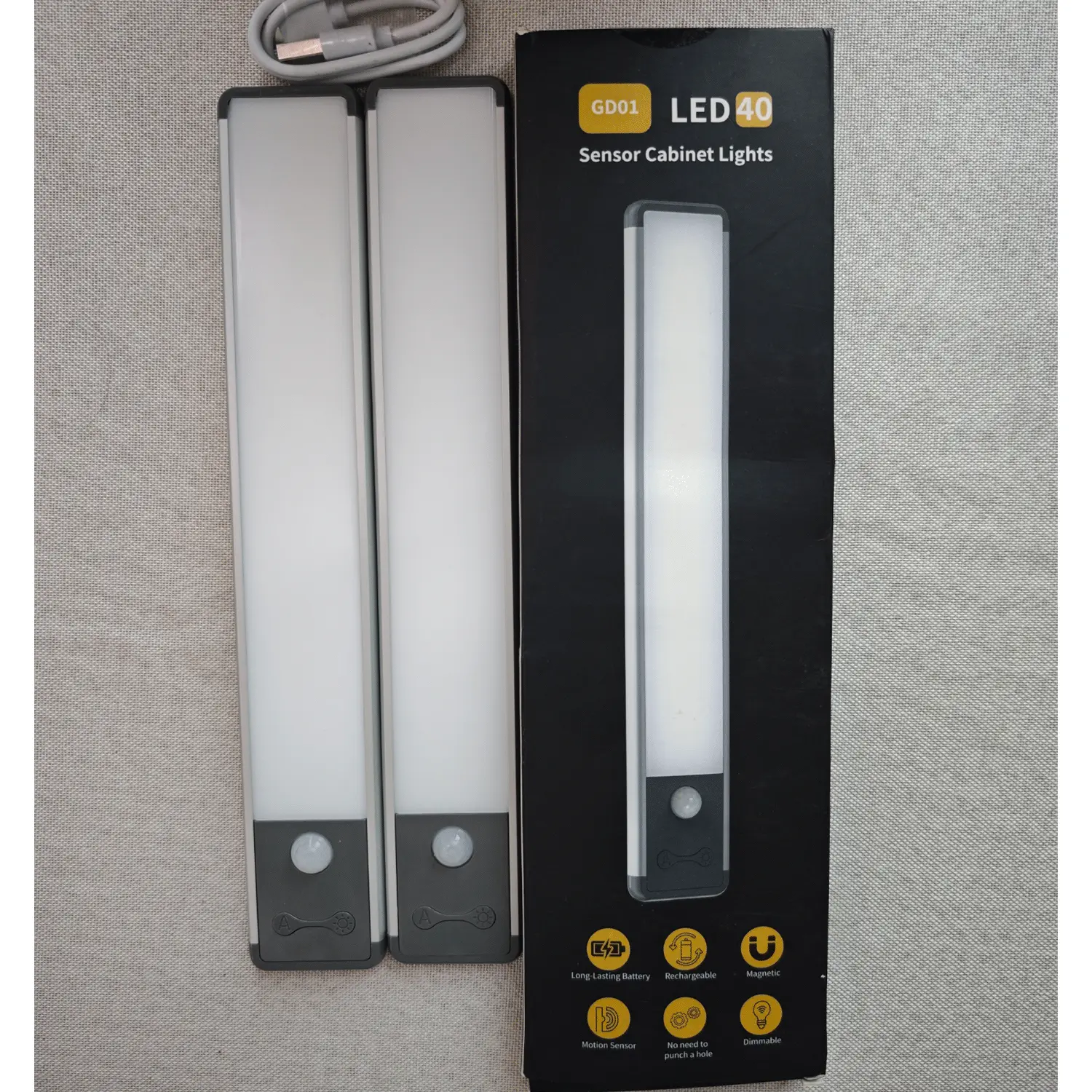 2 pcs 2000mAh Rechargeable Punch-Free Wireless Magnetic Motion Sensor Light Multi-scene Use for Wardrobe, Kitchen, Bathroom, Hallway Corridor Organiser
