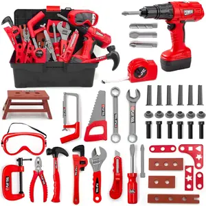48 Piece Kids Toddler Tool Set with Electronic Toy Drill & Tool Box, Pretend Play Construction Toys for 3-5 Year Old Toddler Boys