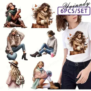 6Pcs Fall Fairy Tale Heat Transfer Vinyl Stickers for DIY Projects 4D Printable Iron on Decals for Washed T Shirts Clothing Decorations