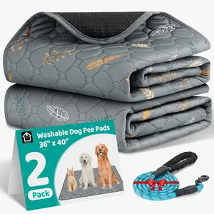 2 Pack 36" x 40" Washable Pee Pads for Dogs, Absorbent Reusable Puppy Pads with 60''L Dog Leash,Non-Slip Pet Training Pads,Prevent Leakage,Super Absorbent Whelping Pads for Playpen, Potty, Crate, Bed