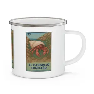 Hermit Crab Lotería Enamel Camping Mug (El Cangrejo Ermitaño) (12oz - small) Drinkware Lightweight