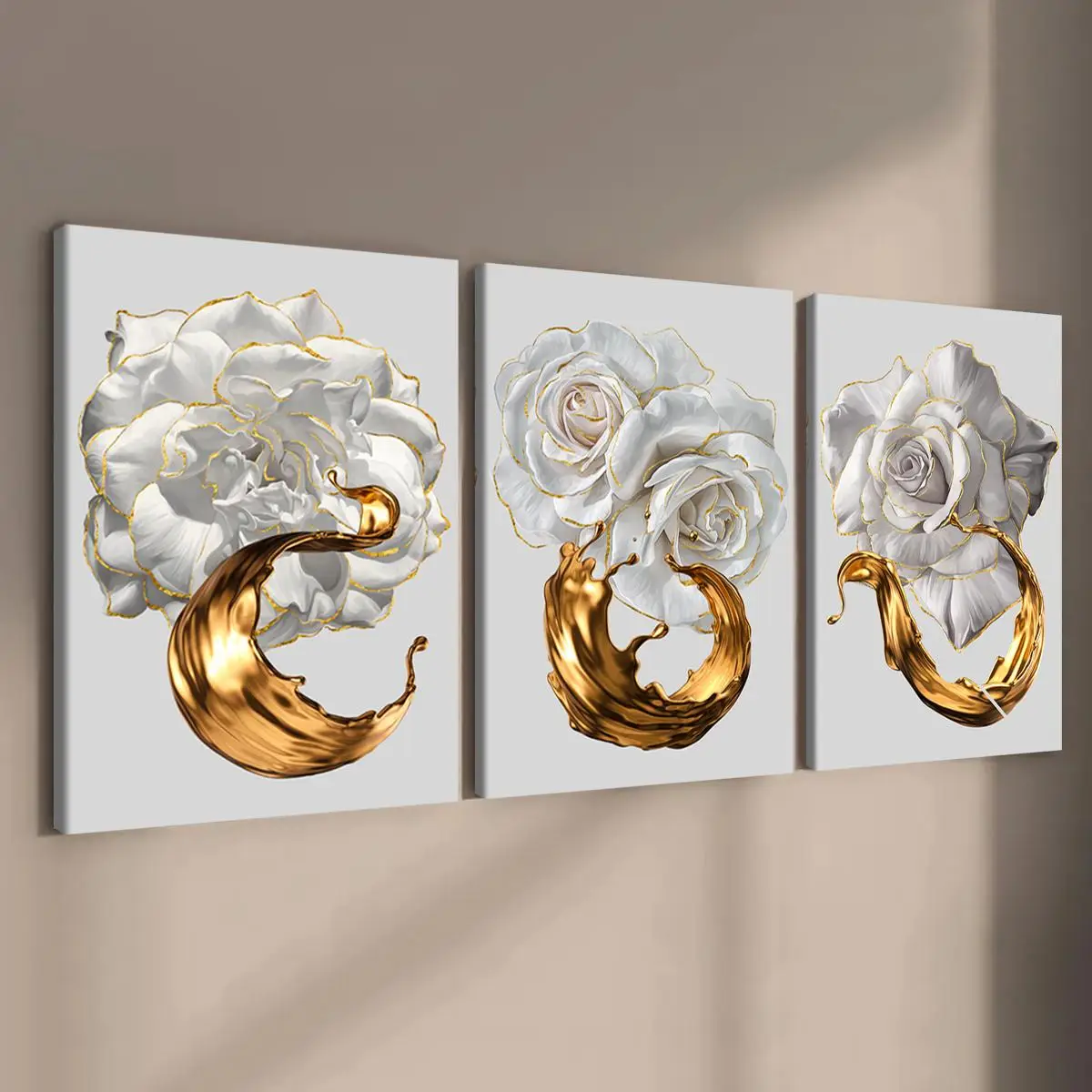 Wooden Framed Canvas Painting, 3 Counts/set Flower Pattern Wall Art, Modern Art for Home Living Room Bedroom Office Decor