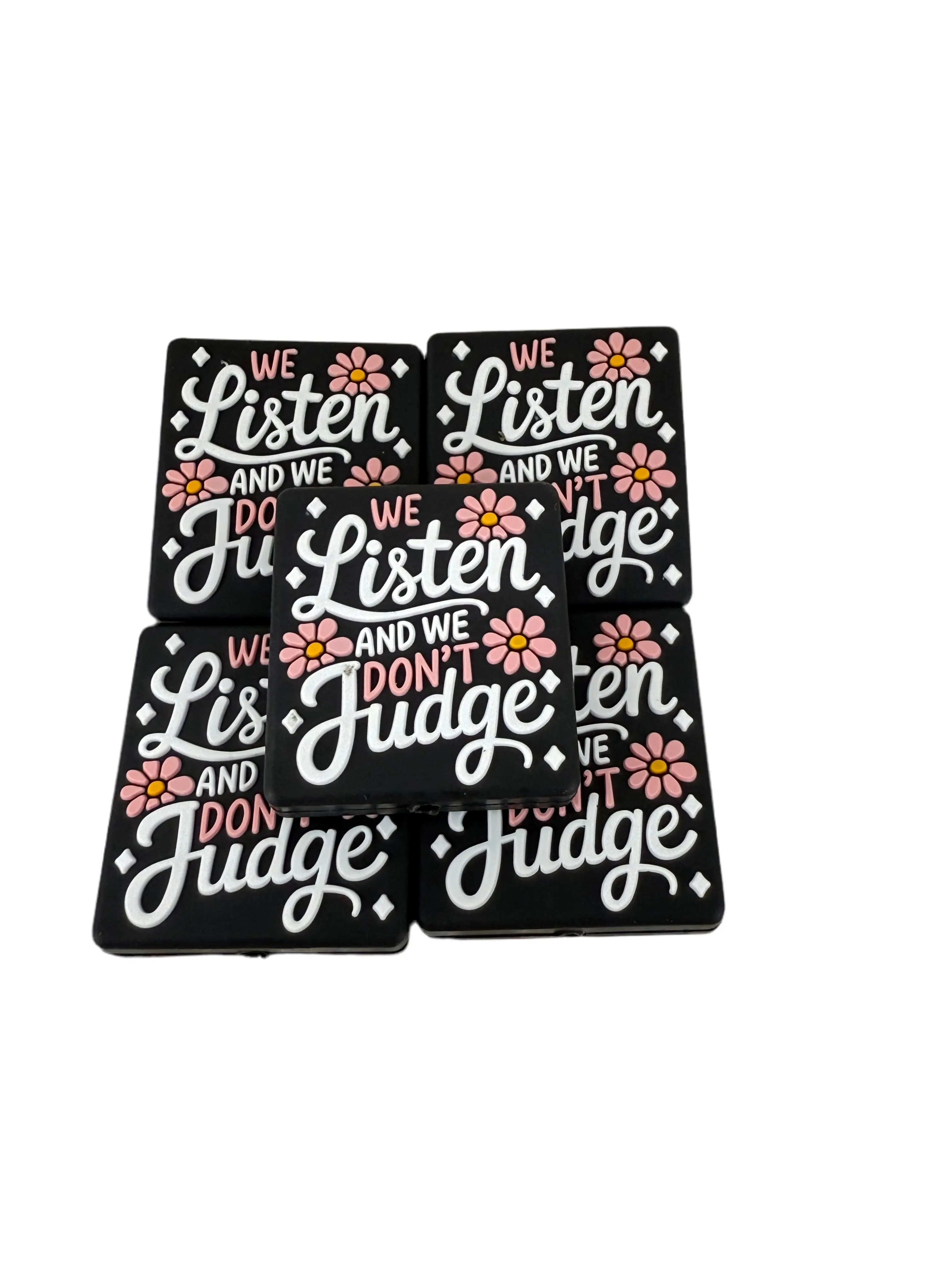F22- (1)PC 1.1" We listen and we don't judge... Focal Bead for DIY Keychains, Wristlets, Cup Charms, Car Charms ETC