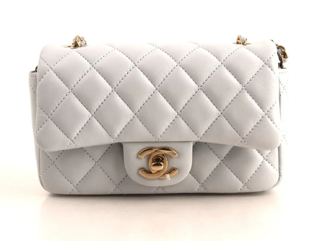 Pre-owned CHANEL Leather Mini Bags Light Blue Quilted Lambskin Mini Flap Bag