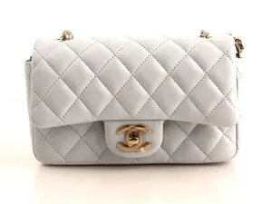 Pre-owned CHANEL Leather Mini Bags Light Blue Quilted Lambskin Mini Flap Bag