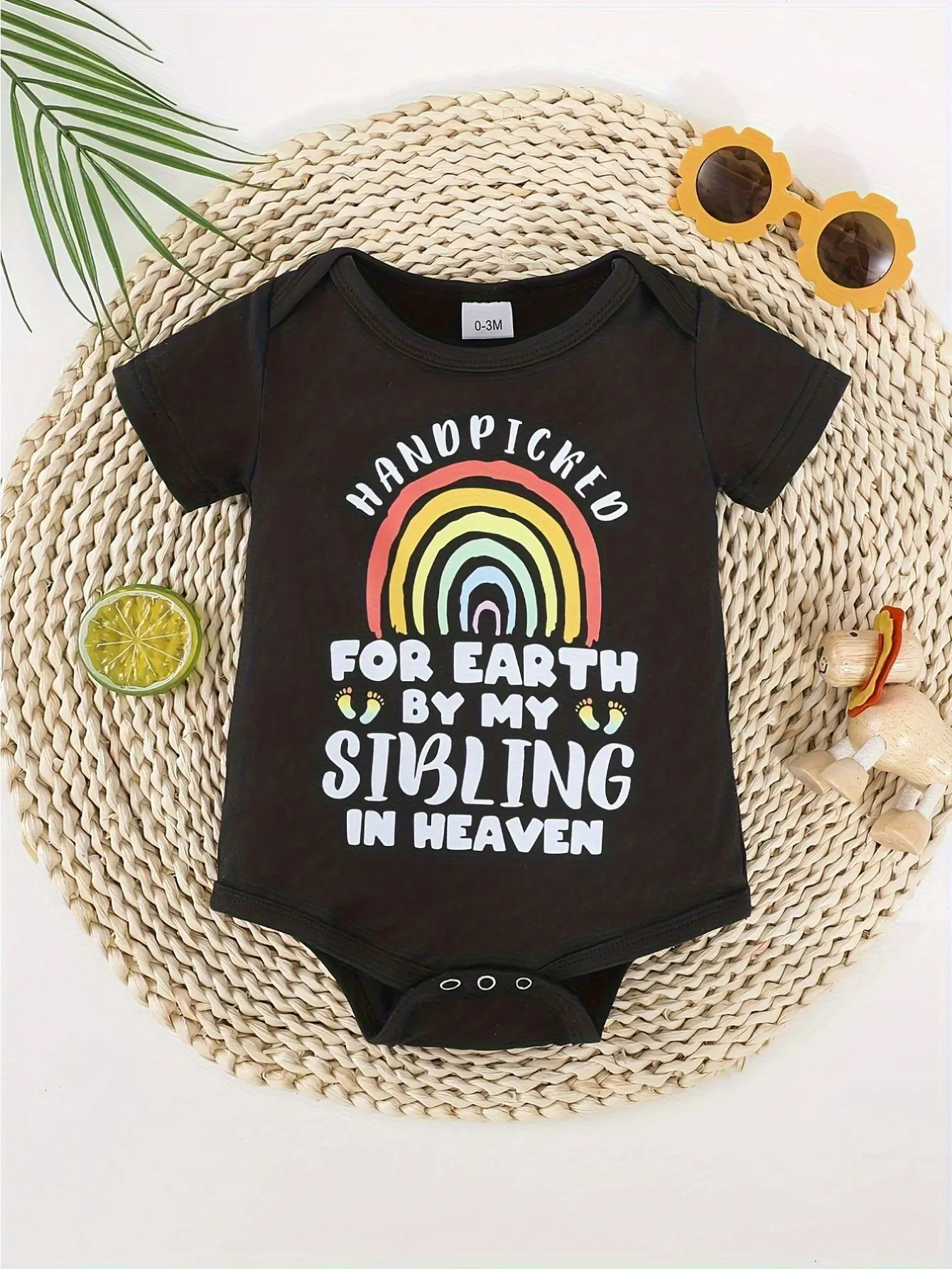 Unisex Baby Onesie in Soft Cotton, Short Sleeve Outfit with "Handpicked for Earth" Rainbow, Angel Sibling Memorial Gift, Newborn Onesies, Infant Outfit, Baby Clothing, Universal