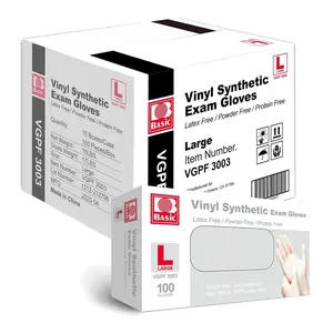Medical Clear Vinyl Exam Gloves,Disposable Gloves- Latex-Free & Powder-Free for Medical,,Food Safe- VGPF3003 (Case of 1000,Clear), Large