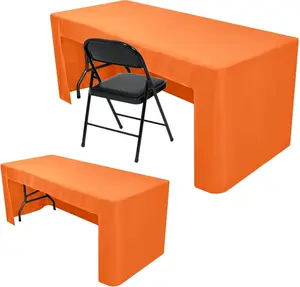 2 Pack 6' Fitted Tablecloth Orange Trade Show Table Cloth-Open Back Valentines Tablecloth Washable and Wrinkle Resistant Rectangular Trade Show Table Cover for Parties, Banquet, Baby Shower