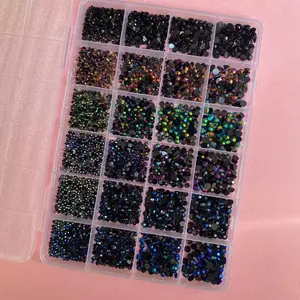 24 Grid Nail Diamond Accessories, Glitter Rhinestones, 4 Sizes, 6 Colors Mixed, Single Pack, Non-Flammable, Perfect for Nail Art Decorations