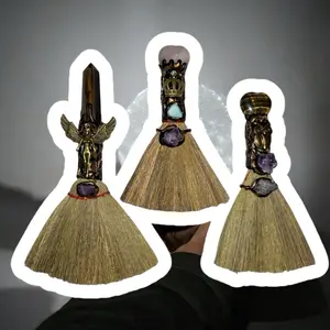 Crystal Heart Altar Witches broom witchcraft, cleansing tools