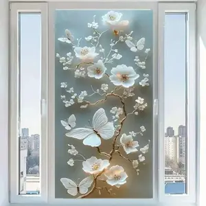 Fresh Natural Glass Sticker Pattern Static Window Film, PVC Reusable Decorative Glass Decal, Privacy & Decoration, No Glue Needed