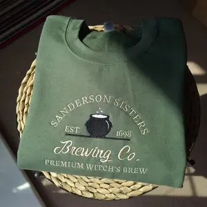 Embroidered Sweatshirt, Sanderson Sisters Sweatshirt, Halloween Brewing Co Jumper, Vintage Halloween Embroidered Crewneck, Spooky Jumper