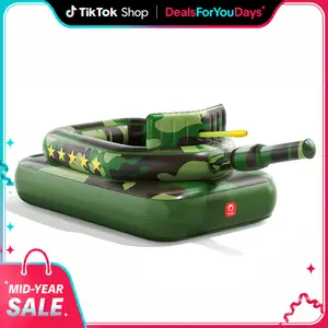 QPAU Inflatable Tank Pool Float Medium(Ages 3-9) or Large(Ages 6+) Size with Water Cannon, Ride-On Camouflage Swim Raft Toy for Kids, Heavy Duty 0.35mm Thick Inflatable Pool Float with Cushioned Seat for Boys Girls, Lake Backyard Water Battle Toys