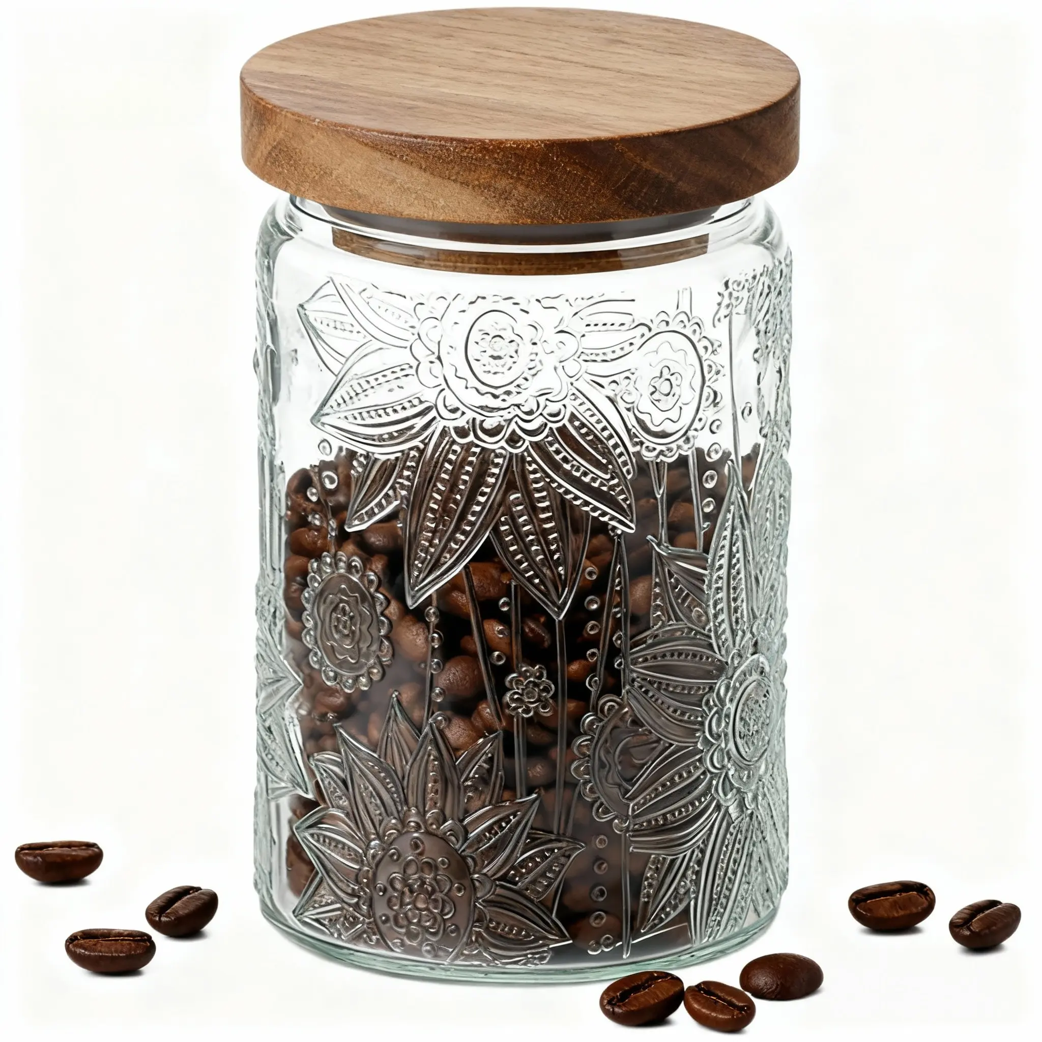 MIUVA Vintage Glass Storage Jar with Airtight Wooden Lid 1000ml Capacity for Coffee Tea Sugar Cookies and More Kitchen Decorative Containers Thanksgiving tableware Value Pack Christmas Bamboo Lid