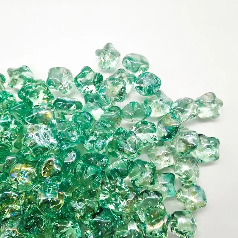 6 lbs Transparent Green Fire Glass Beads – Starfish Style Decorative Fire Pit Glass, Heat-Resistant, No Smoke No Ash, For Outdoor Fireplaces, Patio Fire Pits & Tabletop Burners
