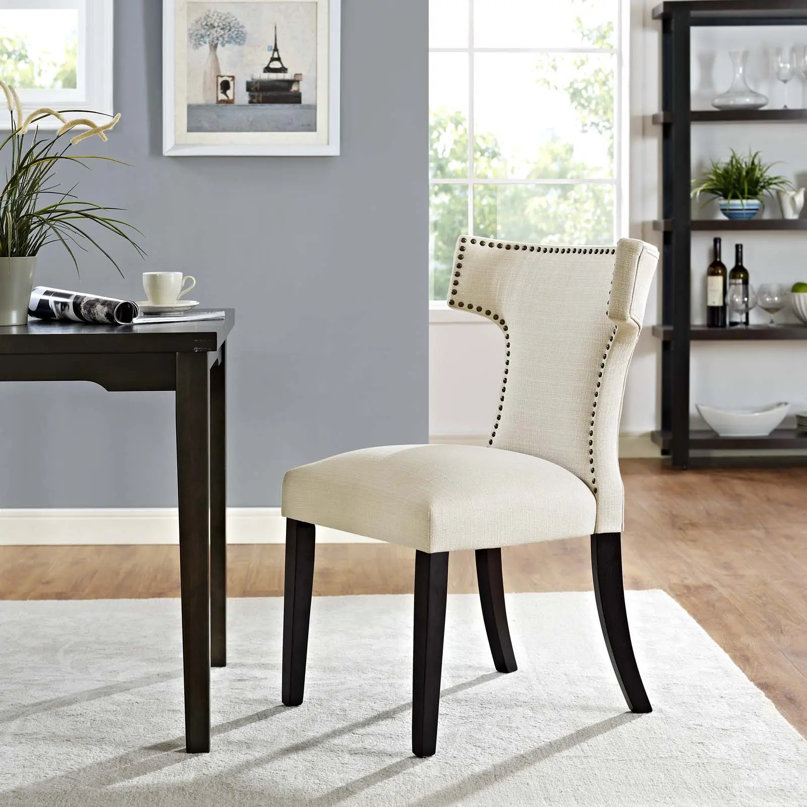 Modway Curve Beige Fabric Dining Chair - Modern Accent Chair for Dining Room Use, Dining Room Chairs