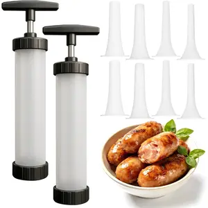 2 Set Sausage Stuffer Plastic Meat Filler Funnel Quick Meat Filling Tool Hot Dog Stuffer with 4 Size Filling Tubes for Holiday Christmas Household Use Camping Outdoor BBQ