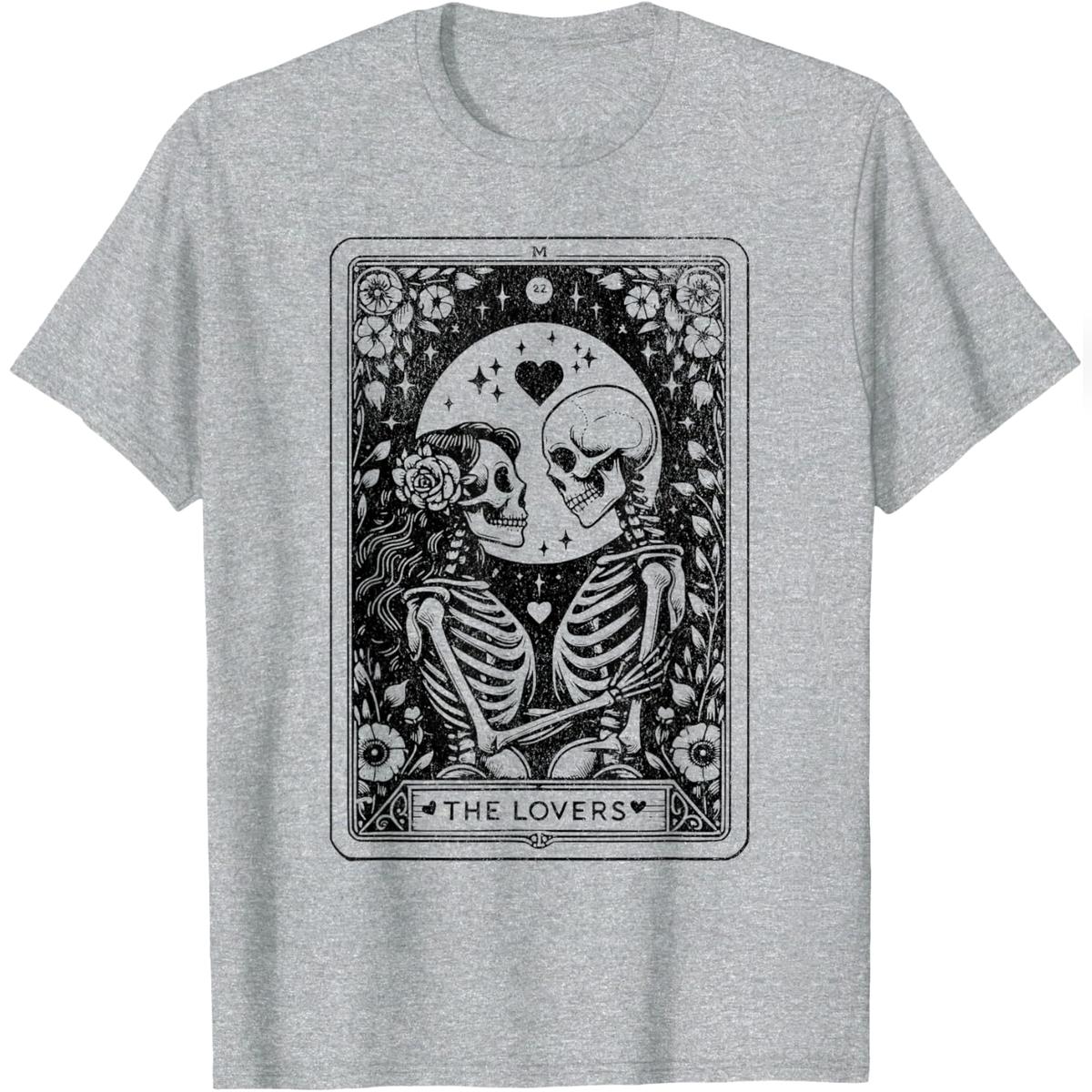 The Lovers Tarot Cards Skeleton Men Women Tarot Card T-Shirt Relaxed Fit Cotton T-Shirt