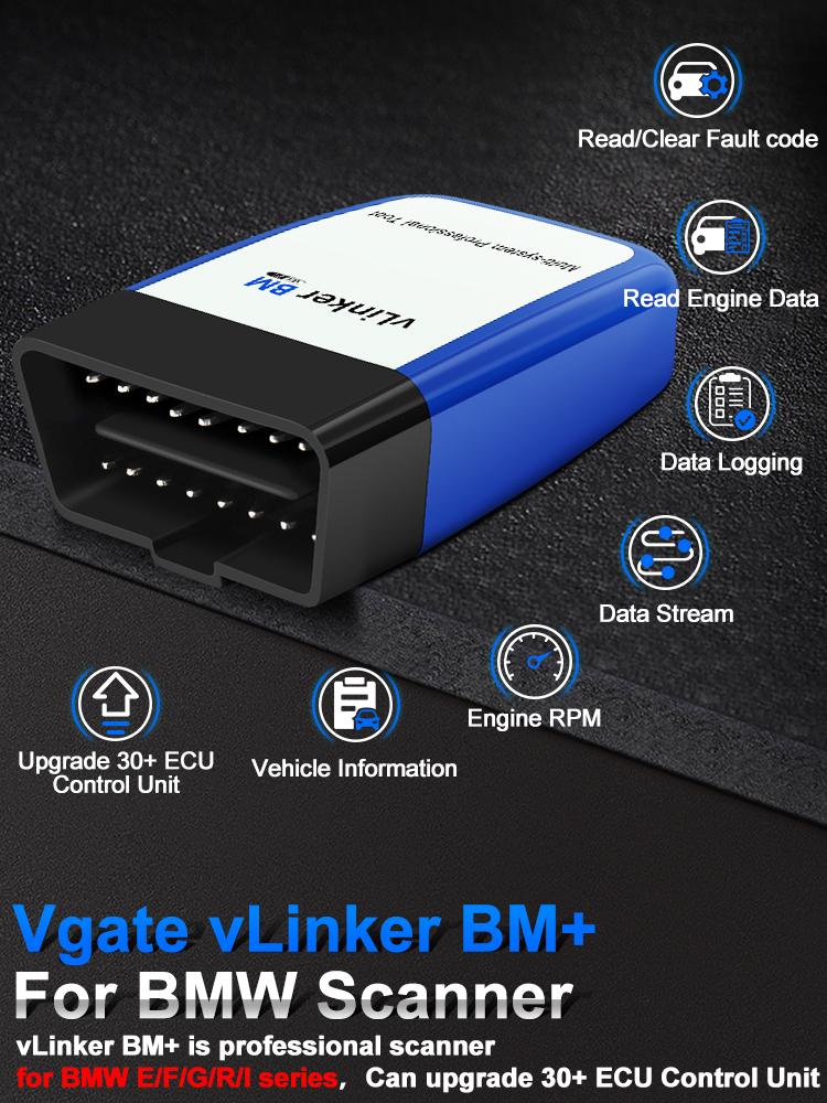 Vgate vLinker BM+ OBD2 Scanner Bluetooth 4.0 for BMW Mini BimmerCode, iOS Android Car Diagnostic Code Reader Vgate vLinker BM+ OBD2 Scanner Bluetooth 4.0 for BMW Mini BimmerCode, iOS Android Car Diagnostic Code Reader