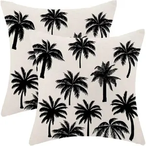 Palm Tree Pillow Set of 2 Vintage Tropical Throw Pillow Covers Summer Outdoor Decorative Cushion Cover Black White Square Pillowcase for Sofa Couch Indoors Outdoors Decor Outdoor Cushions