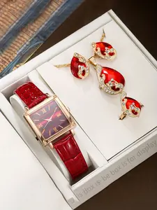 5-piece fashionable women's belt watch square Roman numerals women's student quartz watch