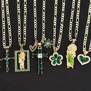 Green Figaro Chain Necklace - 22 Inch Length - Gold Plated jewelry women fashion necklace pendant necklace necklace woman spiritual jewelry