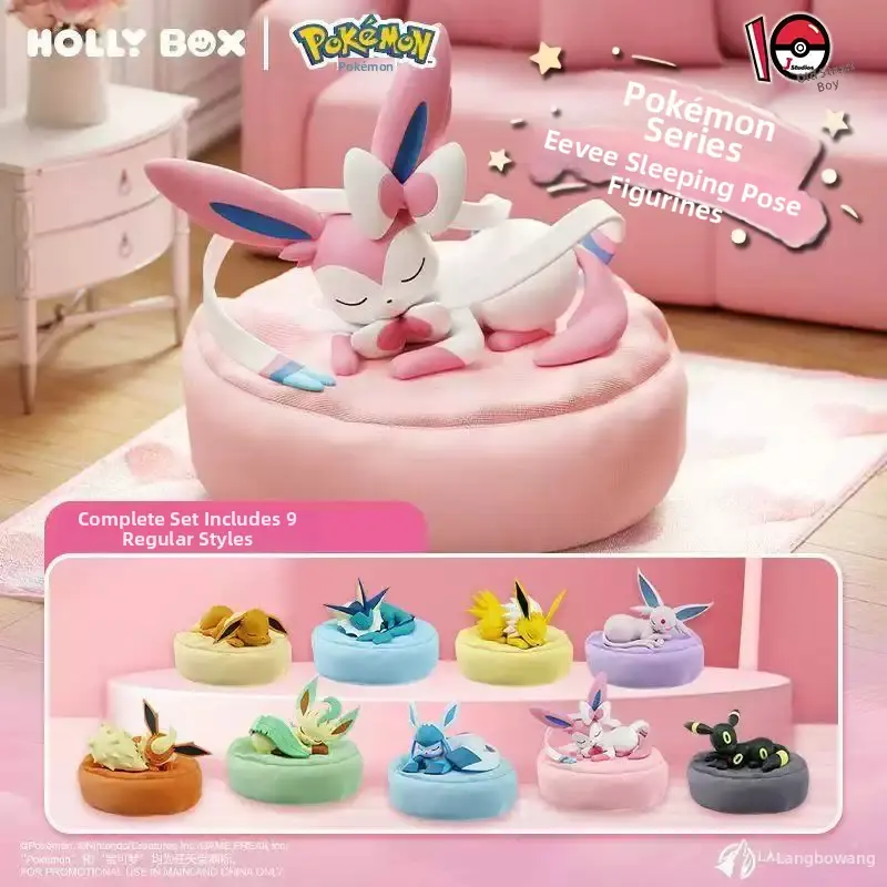 MINISO Pokémon Eevee Sleeping Figure Blind Box - ABS Collectible Blind Pack, Cute Pikachu Eeveelution Sylveon Umbreon Pastels Figurine Set, Kawaii Desk Decor Mystery Gift for Toys Enthusiasts, Blindbags, Pvc