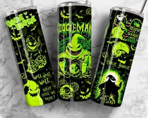 Monster Nightmare 20oz Skinny Tumbler with Straw Oogie Boogie Design for Halloween Fans Holds 20 Ounces Includes a Straw Perfect for Cold or Hot Drinks