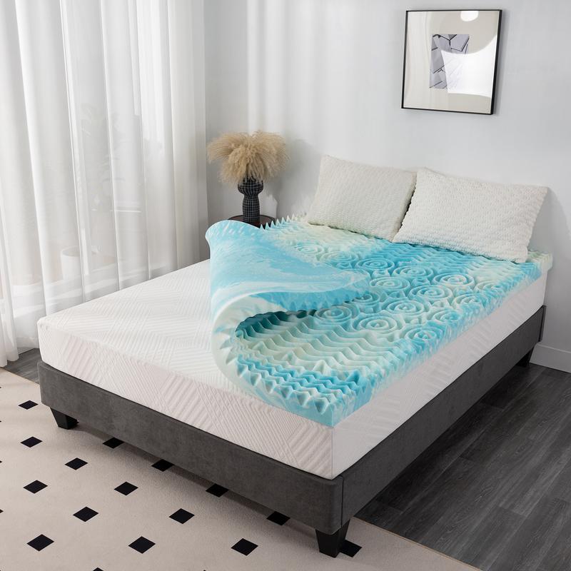 EGOHOME 5-Zone Memory Foam Mattress Topper,  Cooling Gel Infusion,  Enhance Your Sleep Quality, CertiPUR-US Certified Ergonomic Breathability Comfort Airflow Experience