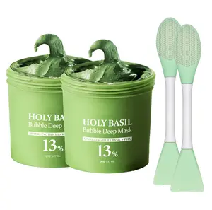 Korean Holy Basil PHA Cleansing Mask with Massage Spoon - Daily Clay Bubble Wash-Off Pack for Pore Cleansing & Blackheads, 90g Deep Face Mask, Cleansing Mask + Massage Spoon