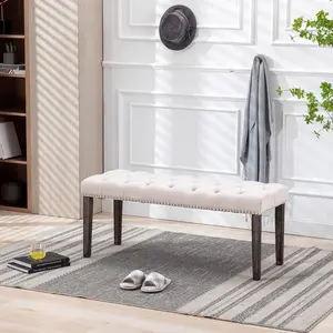 KCC Button-Tufted Ottoman Bench, Upholstered Bedroom Benches Velvet Footrest Stool Accent Bench for Entryway Dining Room Living Room Bedroom End of Bed, Gray