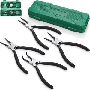 4 Piece 7 Inch Snap Ring Pliers Set, Internal External Circlip Pliers with Straight Bent Jaws, CR-V Steel Spring Loaded Heavy Duty Pliers for Automotive Mechanical Repairs