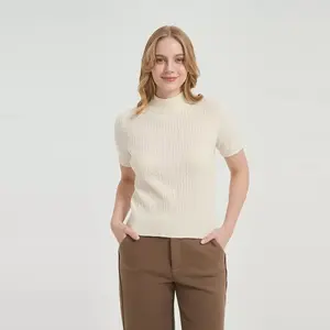 Women's Short Sleeve Cable Mock Turtleneck Pullover Sweater - A New Day Ivory L