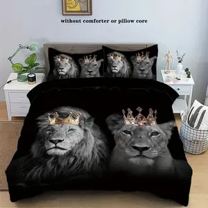 3-piece set of King of Beasts Lion duvet cover, 1 duvet cover+2 pillowcases (unfilled), modern bedding set, suitable for polyester bedding in bedrooms, guest rooms, and luxury hotels